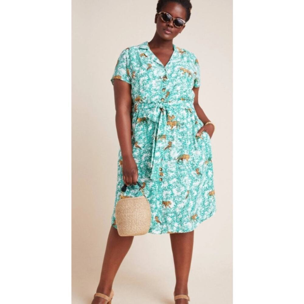 NWT MAEVE Catherine Buttondown Shirt Dress Printed Tigers Jungle Size 24W